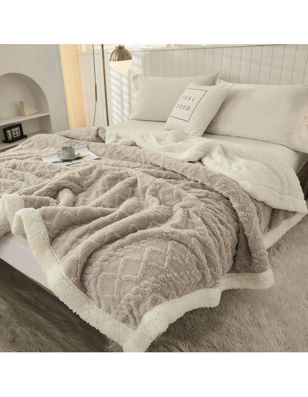 Taff cashmere jacquard lamb wool blanket double-layer composite cross-border AB version sofa blanket decorative blanket thickened blanket blanket