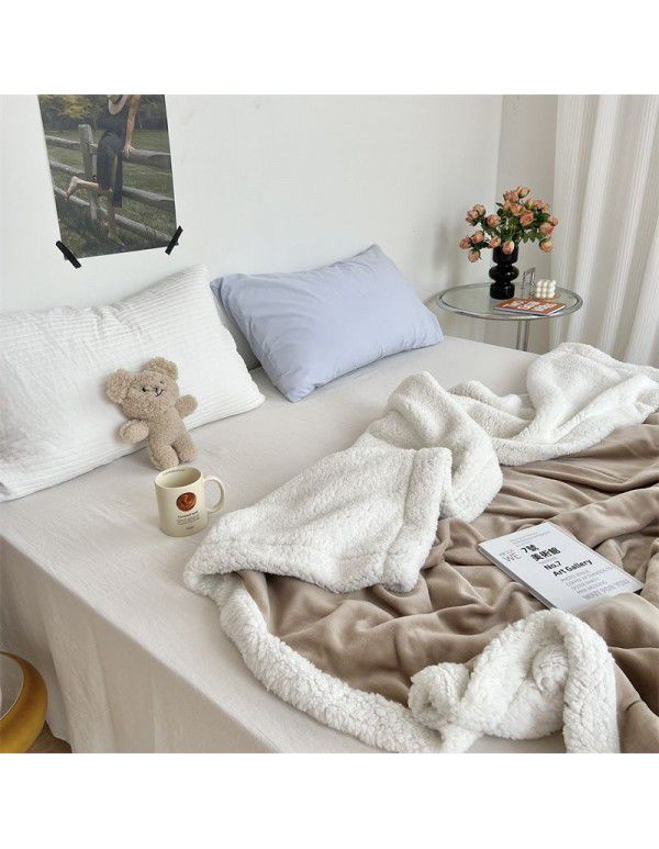 Wholesale solid color blanket, double layer sofa, leisure blanket, warm blanket, camellia flower, cow's milk wool, lamb's wool blanket, new style