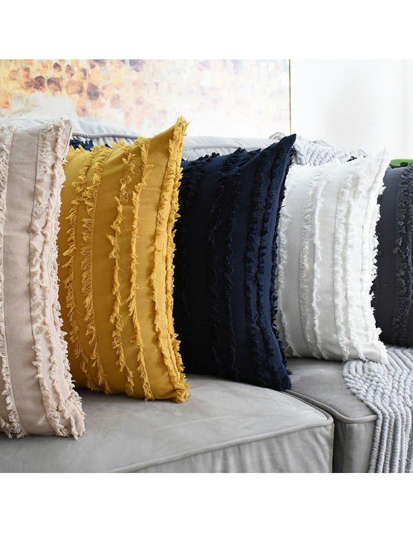 The manufacturer directly supplies cotton and linen creative throw pillows, Nordic holiday style, cut fringed waist pillows, one in stock