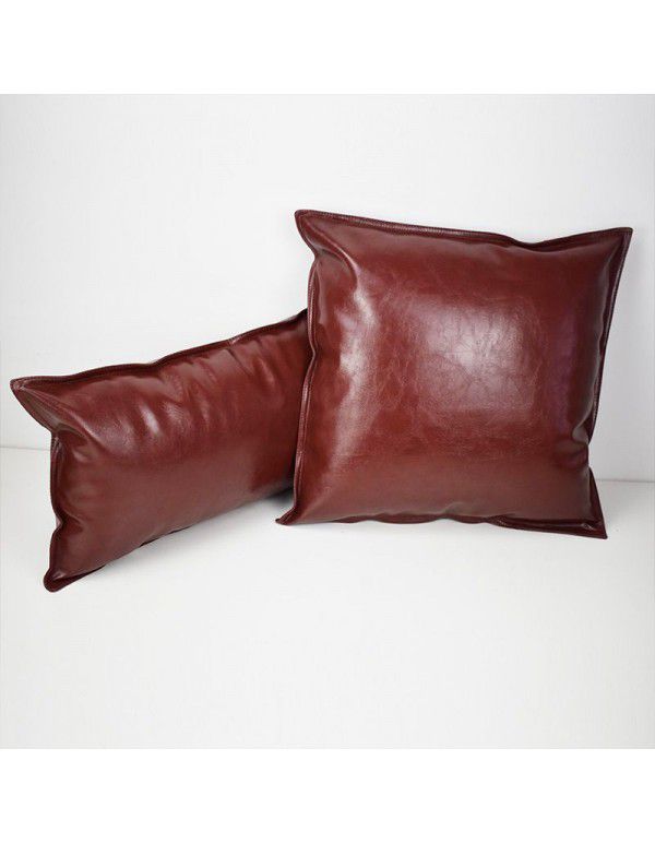 PU oil wax leather cushion cover solid color luxury imitation leather sofa cushion pillow Office pillow Headrest