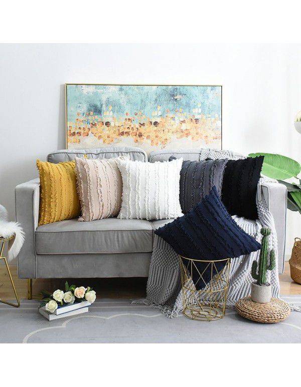 The manufacturer directly supplies cotton and linen creative throw pillows, Nordic holiday style, cut fringed waist pillows, one in stock