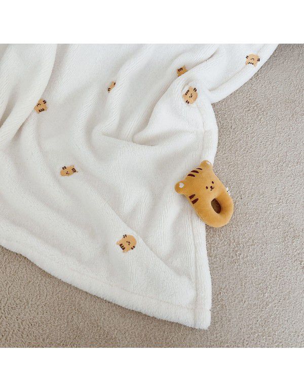 Ins Wind South Korean Baby Kids Cover Blanket in Spring, Autumn and Winter, Go Out and Embroider Baby Bears and Rabbits Embroidery Blanket, Sleeping Blanket