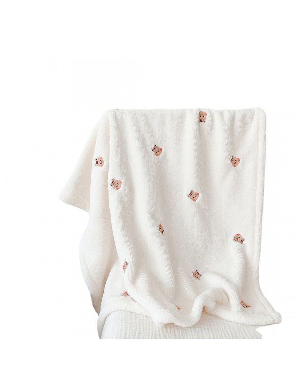 Ins Wind South Korean Baby Kids Cover Blanket in Spring, Autumn and Winter, Go Out and Embroider Baby Bears and Rabbits Embroidery Blanket, Sleeping Blanket