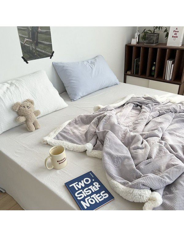 Wholesale solid color blanket, double layer sofa, leisure blanket, warm blanket, camellia flower, cow's milk wool, lamb's wool blanket, new style