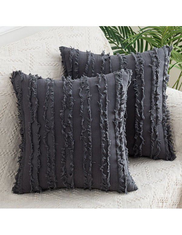 The manufacturer directly supplies cotton and linen creative throw pillows, Nordic holiday style, cut fringed waist pillows, one in stock