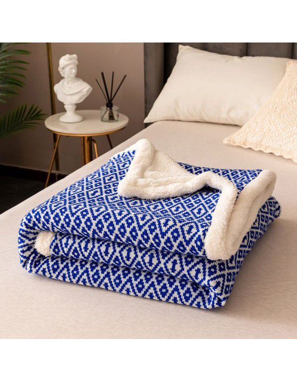 New thickened plush blanket Double layer warm air conditioning blanket Pure color simple high-grade knitting blanket Multi functional blanket