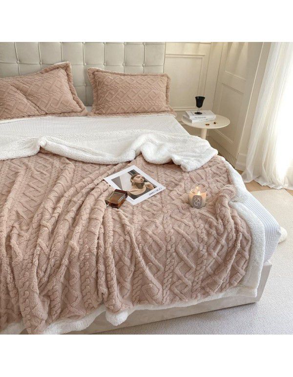 New blanket in autumn and winter of 2022 New taff wool blanket Pure plain color jacquard double layer lamb wool blanket