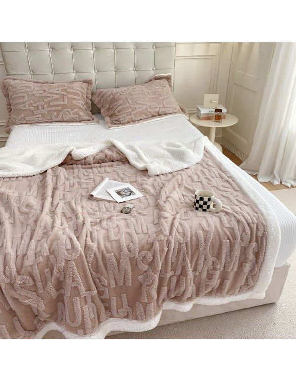 New blanket in autumn and winter of 2022 New taff wool blanket Pure plain color jacquard double layer lamb wool blanket