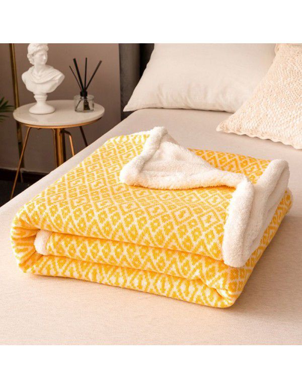 New thickened plush blanket Double layer warm air conditioning blanket Pure color simple high-grade knitting blanket Multi functional blanket