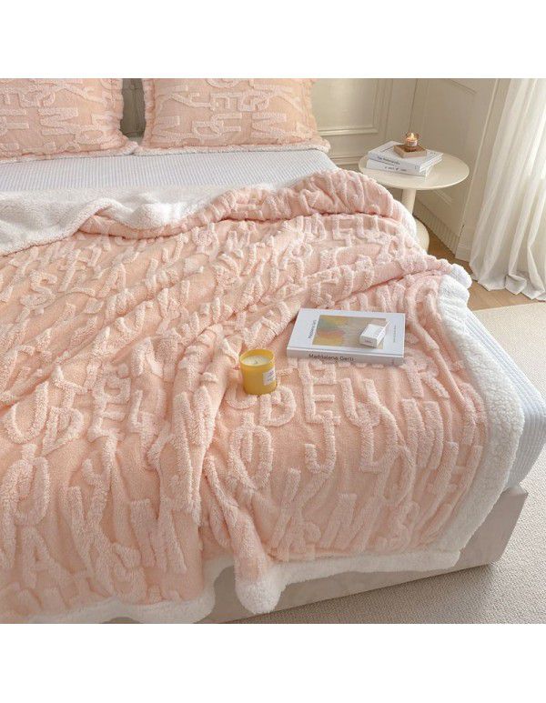 New blanket in autumn and winter of 2022 New taff wool blanket Pure plain color jacquard double layer lamb wool blanket