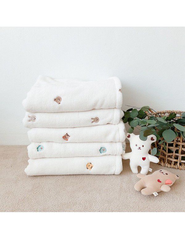 Ins Wind South Korean Baby Kids Cover Blanket in Spring, Autumn and Winter, Go Out and Embroider Baby Bears and Rabbits Embroidery Blanket, Sleeping Blanket