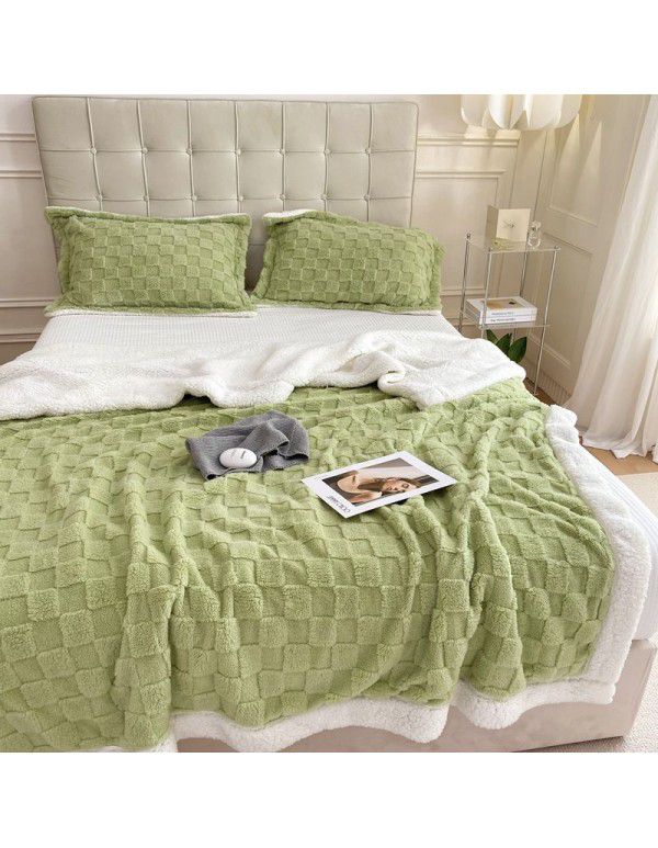 New blanket in autumn and winter of 2022 New taff wool blanket Pure plain color jacquard double layer lamb wool blanket