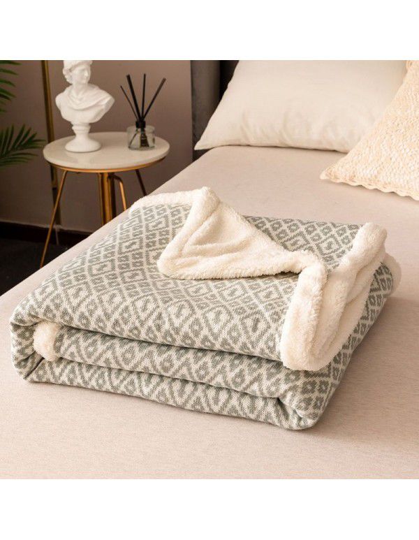 New thickened plush blanket Double layer warm air conditioning blanket Pure color simple high-grade knitting blanket Multi functional blanket