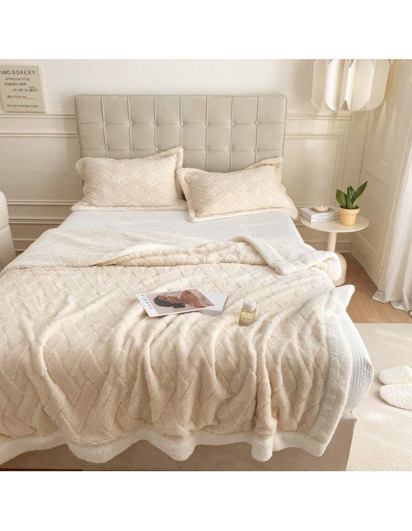 New blanket in autumn and winter of 2022 New taff wool blanket Pure plain color jacquard double layer lamb wool blanket