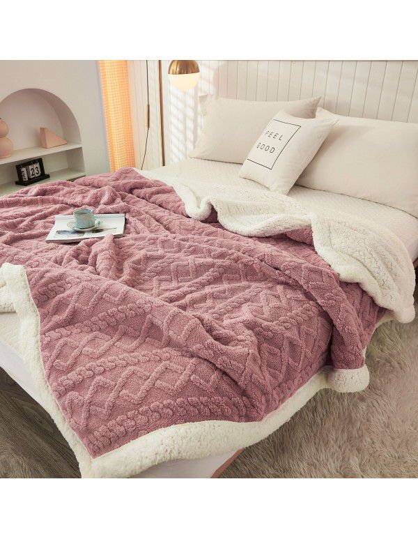 Taff cashmere jacquard lamb wool blanket double-layer composite cross-border AB version sofa blanket decorative blanket thickened blanket blanket