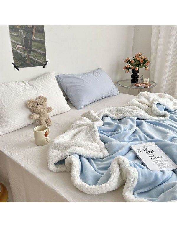 Wholesale solid color blanket, double layer sofa, leisure blanket, warm blanket, camellia flower, cow's milk wool, lamb's wool blanket, new style