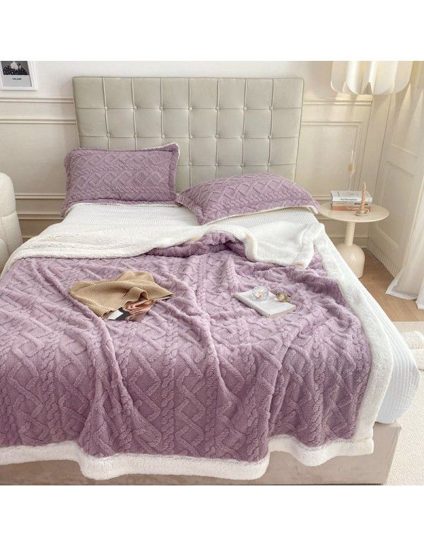 New blanket in autumn and winter of 2022 New taff wool blanket Pure plain color jacquard double layer lamb wool blanket