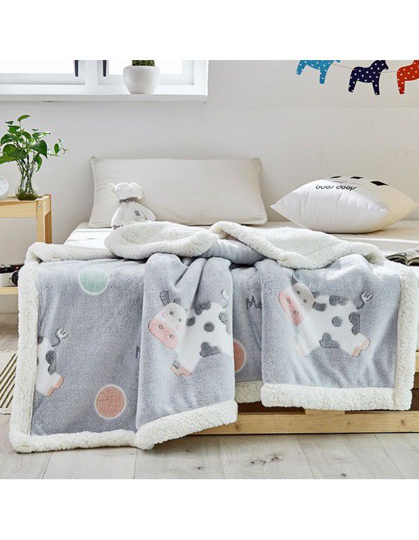 Children's blanket thickened winter cashmere quilt Children's kindergarten nap baby coral blanket