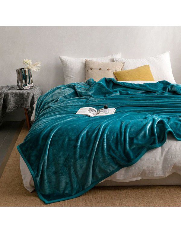 Autumn and winter new simple Japanese non print blanket sofa blanket thickened fine coral flannel blanket leisure blanket