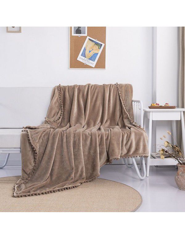 Cross border direct supply tassel ball blanket sofa dormitory blanket gift air conditioning blanket flange color solid wholesale