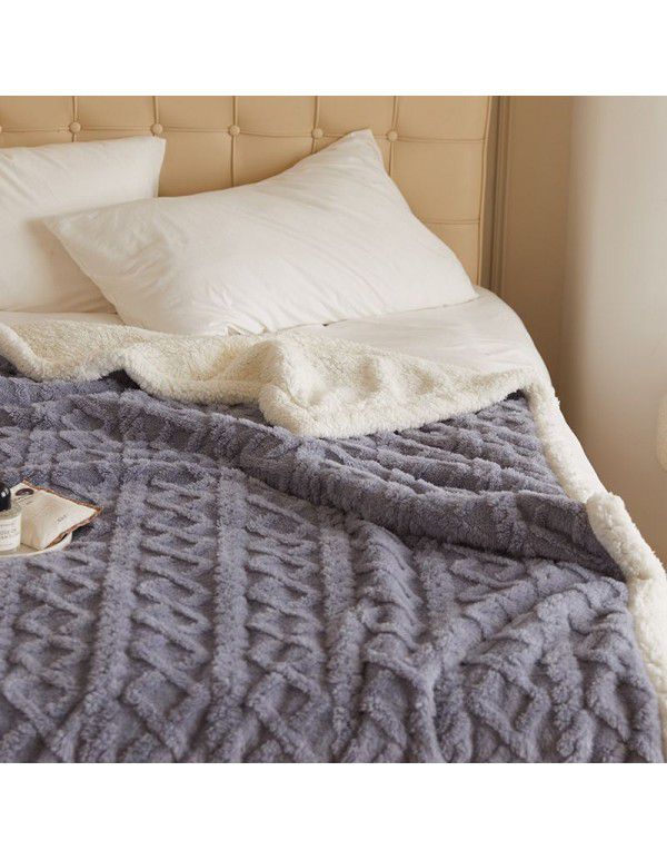 Autumn and Winter Pure Tuff Cashmere Lamb Blanket Double layer Leisure ins Wind Cover Blanket Jacquard Gift Blanket Wholesale