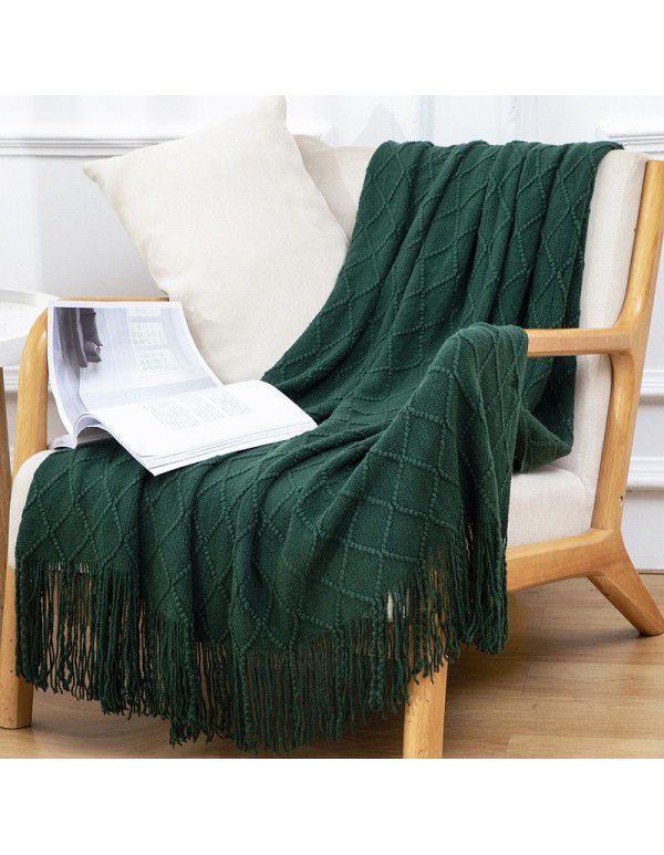 Summer air conditioning blanket knitting blanket thousand bird pattern tassel sofa blanket small blanket bed tail American wool nap blanket