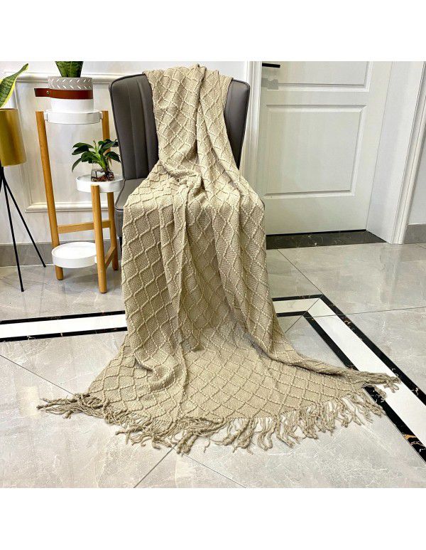  diamond shaped sofa blanket blanket bed tail blanket knitting cross-border blanket air conditioning blanket tassel nap blanket blanket