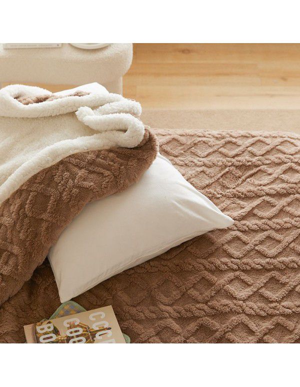 Autumn and Winter Pure Tuff Cashmere Lamb Blanket Double layer Leisure ins Wind Cover Blanket Jacquard Gift Blanket Wholesale