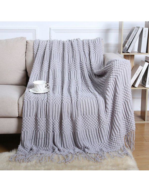 Summer air conditioning blanket knitting blanket thousand bird pattern tassel sofa blanket small blanket bed tail American wool nap blanket