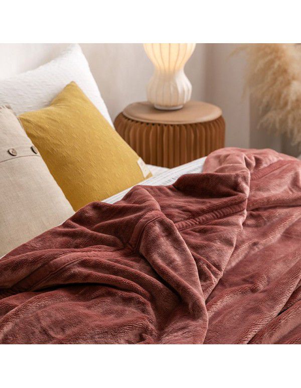 Autumn and winter new simple Japanese non print blanket sofa blanket thickened fine coral flannel blanket leisure blanket