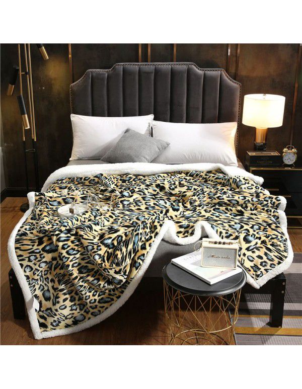 Cross border exclusive leopard print series new winter thickened double layer lamb blanket single double sofa flannel blanket