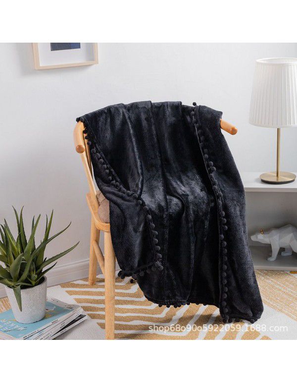 Cross border direct supply tassel ball blanket sofa dormitory blanket gift air conditioning blanket flange color solid wholesale