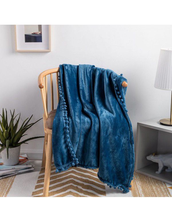 Cross border direct supply tassel ball blanket sofa dormitory blanket gift air conditioning blanket flange color solid wholesale