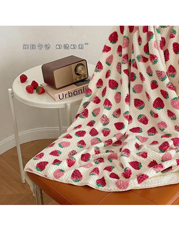 Strawberry coral wool blanket thin summer office nap air conditioning blanket nap sofa shawl blanket blanket