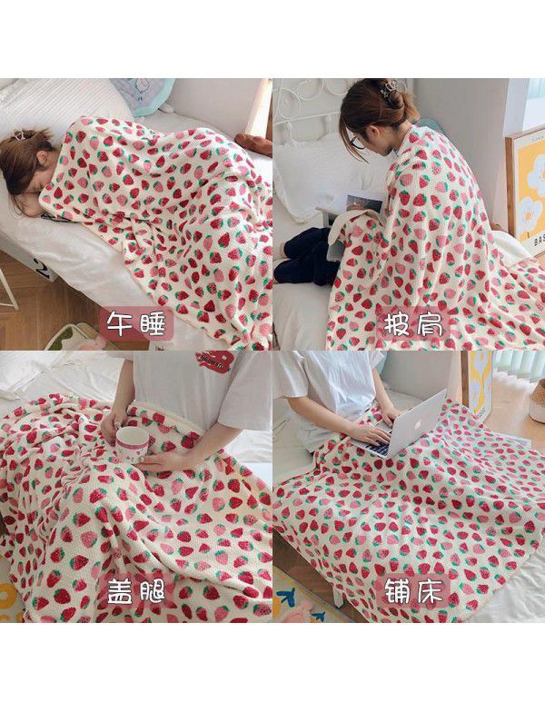 Strawberry coral wool blanket thin summer office nap air conditioning blanket nap sofa shawl blanket blanket