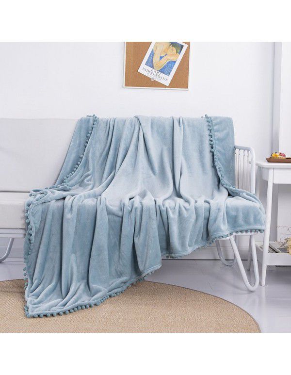 Cross border direct supply tassel ball blanket sofa dormitory blanket gift air conditioning blanket flange color solid wholesale