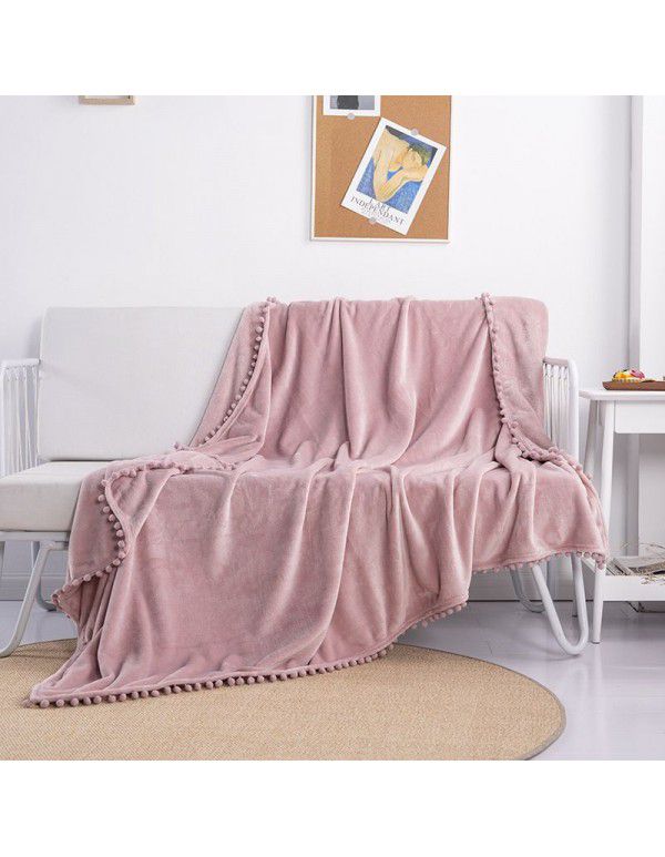 Cross border direct supply tassel ball blanket sofa dormitory blanket gift air conditioning blanket flange color solid wholesale