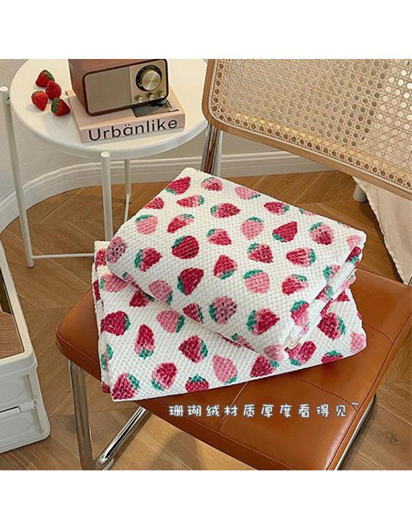 Strawberry coral wool blanket thin summer office nap air conditioning blanket nap sofa shawl blanket blanket