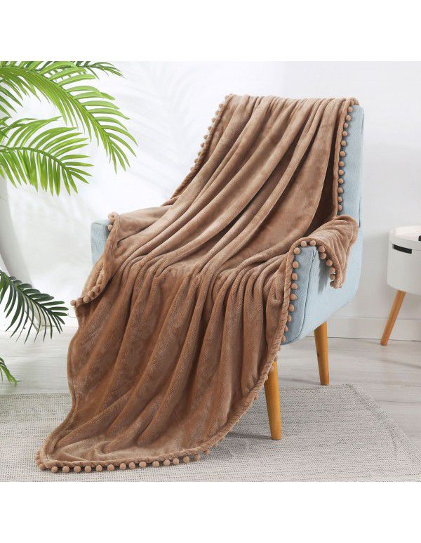 Solid color flannel ball blanket wholesale solid color tassel blanket office wool ball gift blanket blanket