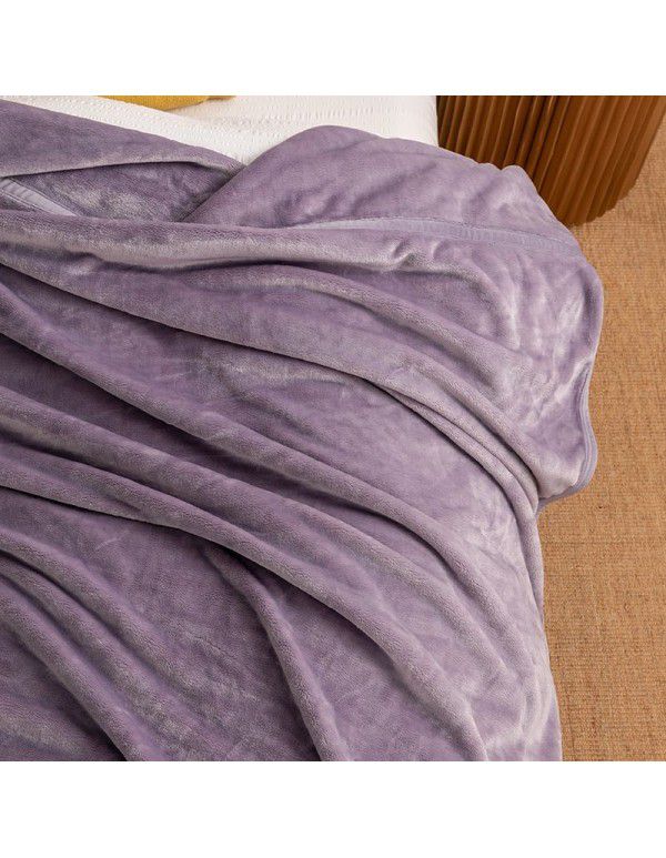 Autumn and winter new simple Japanese non print blanket sofa blanket thickened fine coral flannel blanket leisure blanket