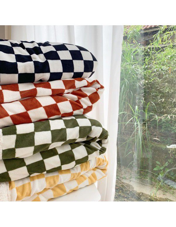 Retro modern checkerboard blanket feather lamb soft waxy sofa blanket office nap summer thin net red