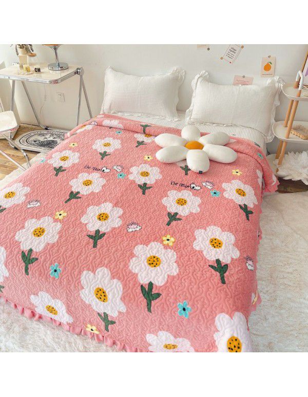 Autumn and winter thickened milk velvet bed cover, crystal velvet quilted quilted cotton quilted bed sheet, high weight, foldable blanket, cotton blanket