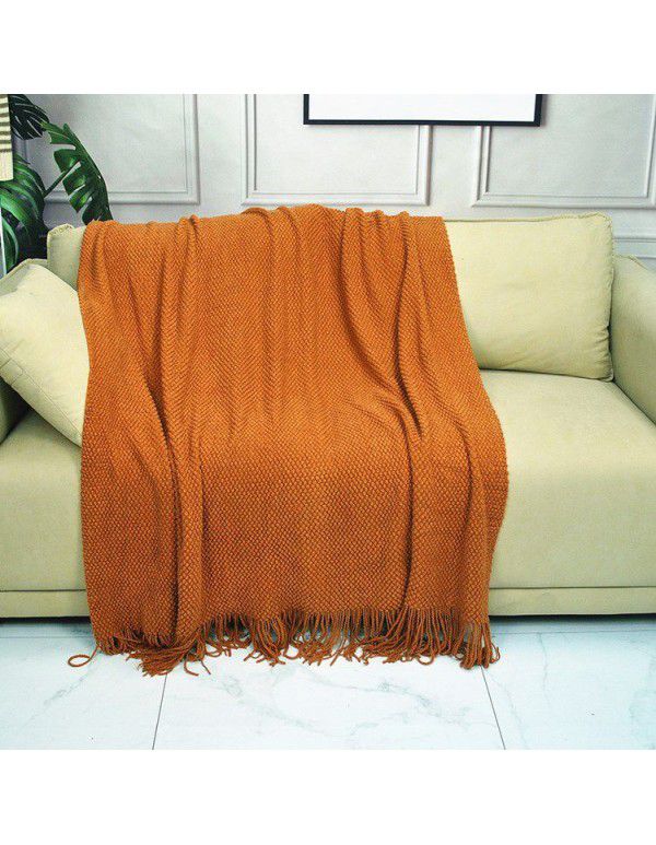 Pure color knitting blanket Home stay bed end decorative blanket blanket bed napkin ins nap air conditioning blanket blanket sofa blanket