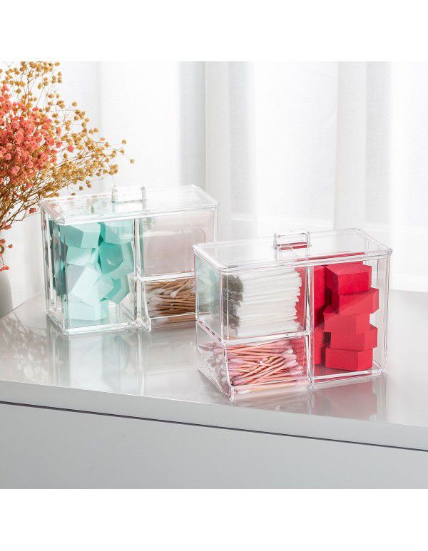 Cosmetic cotton tabletop plastic finishing box Dressing table makeup compartment storage cotton swab transparent storage box wholesale