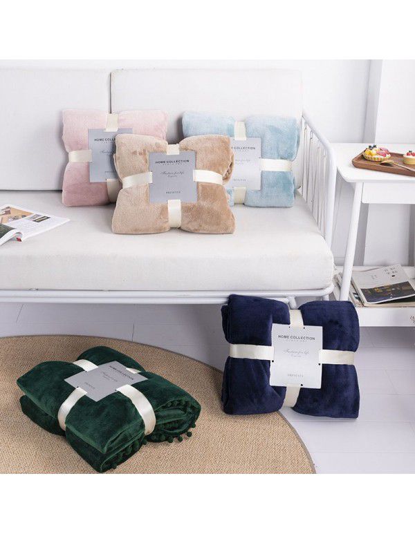 Cross border direct supply tassel ball blanket sofa dormitory blanket gift air conditioning blanket flange color solid wholesale