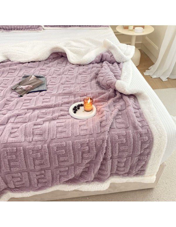 Cross border cashmere blanket thickened double layer jacquard taff blanket siesta blanket flannel blanket