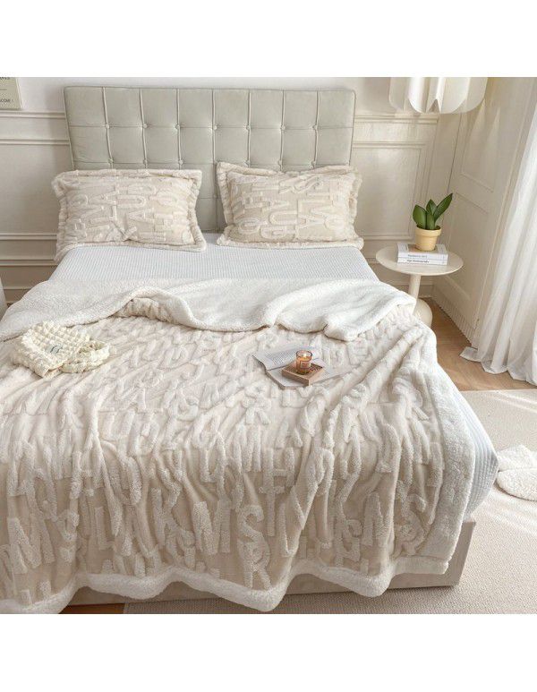 Cross border cashmere blanket thickened double layer jacquard taff blanket siesta blanket flannel blanket