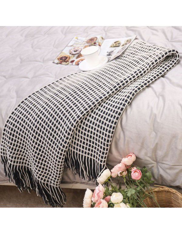 Nordic sofa cover blanket knitting blanket foreign trade blanket waffle blanket fringes scarf lunch break blanket 