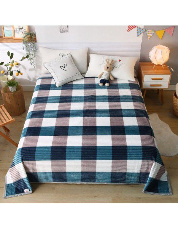 New striped blanket coral blanket student dormitory single blanket double enlarged blanket blanket