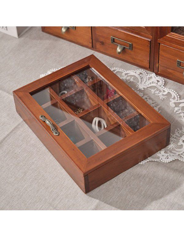 12 lattice antique solid wood jewelry box storage box wooden jewelry box storage box lattice glass covered wooden box